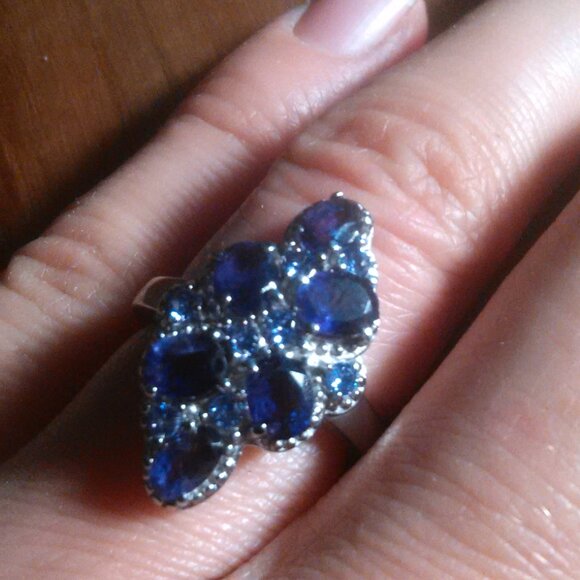 African Amethyst and Simulated Purple Diamond Stainless Steel Ring (Size 6) - Picture 5 of 13